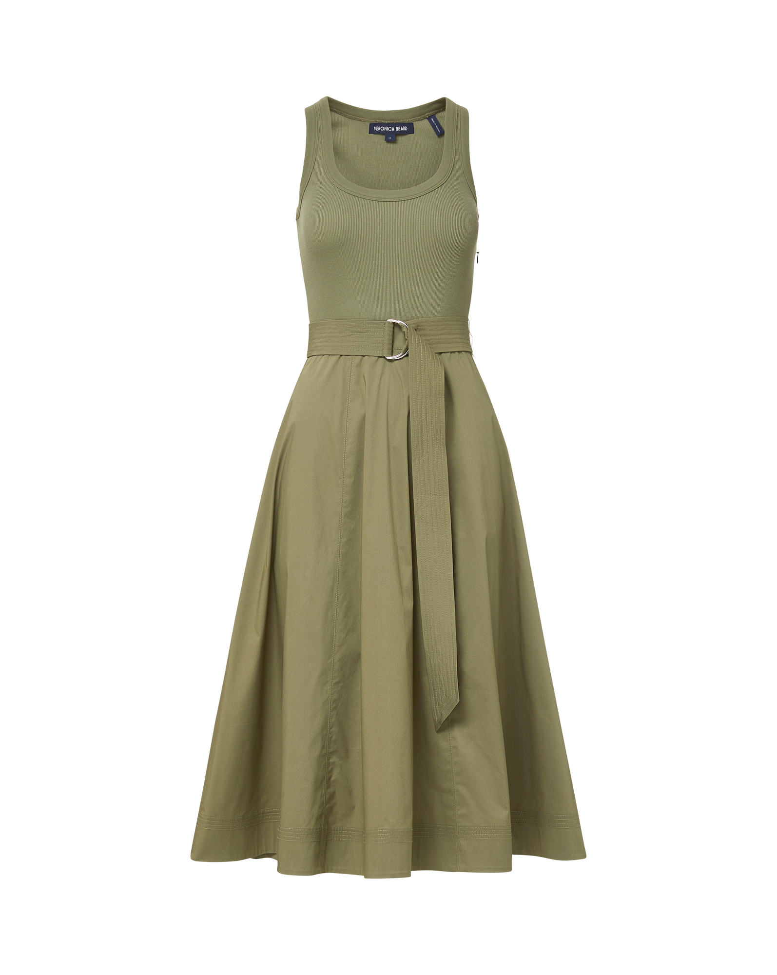 Veronica Beard Ennis Belted Midi Dress Stone Army