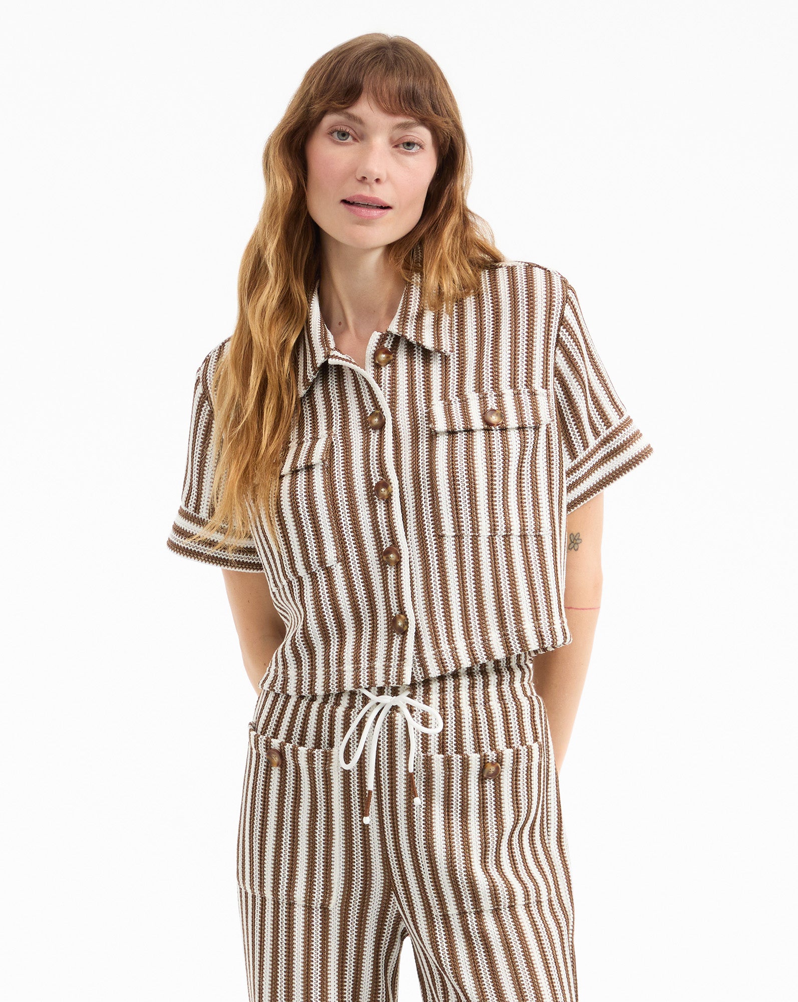 Bouvier Striped Knit Top in White & Brown | Veronica Beard