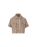 Veronica Beard Bouvier Knit Button-Down Shirt White/Brown