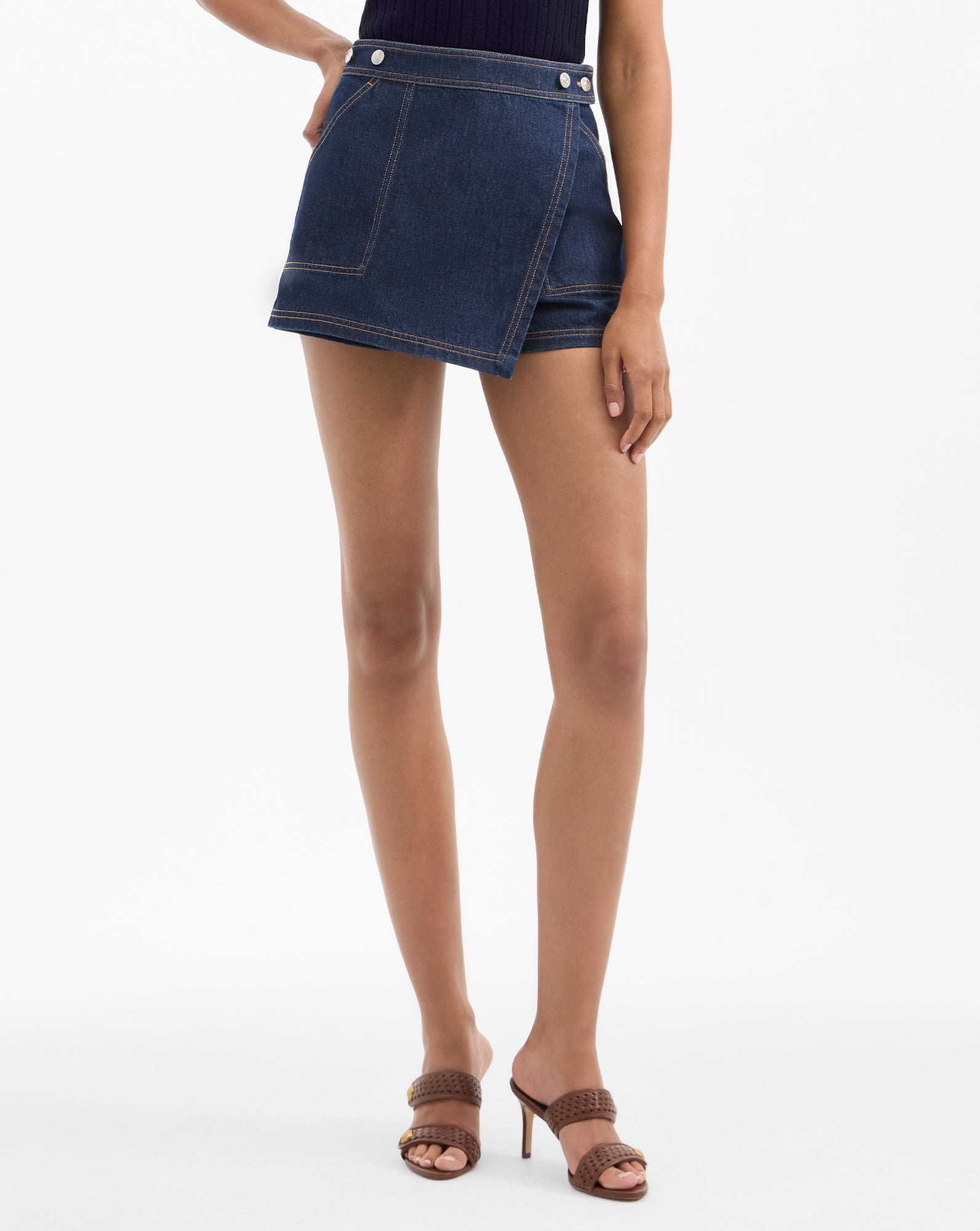 Veronica Beard Winslet Denim Skort - Indigo Rinse