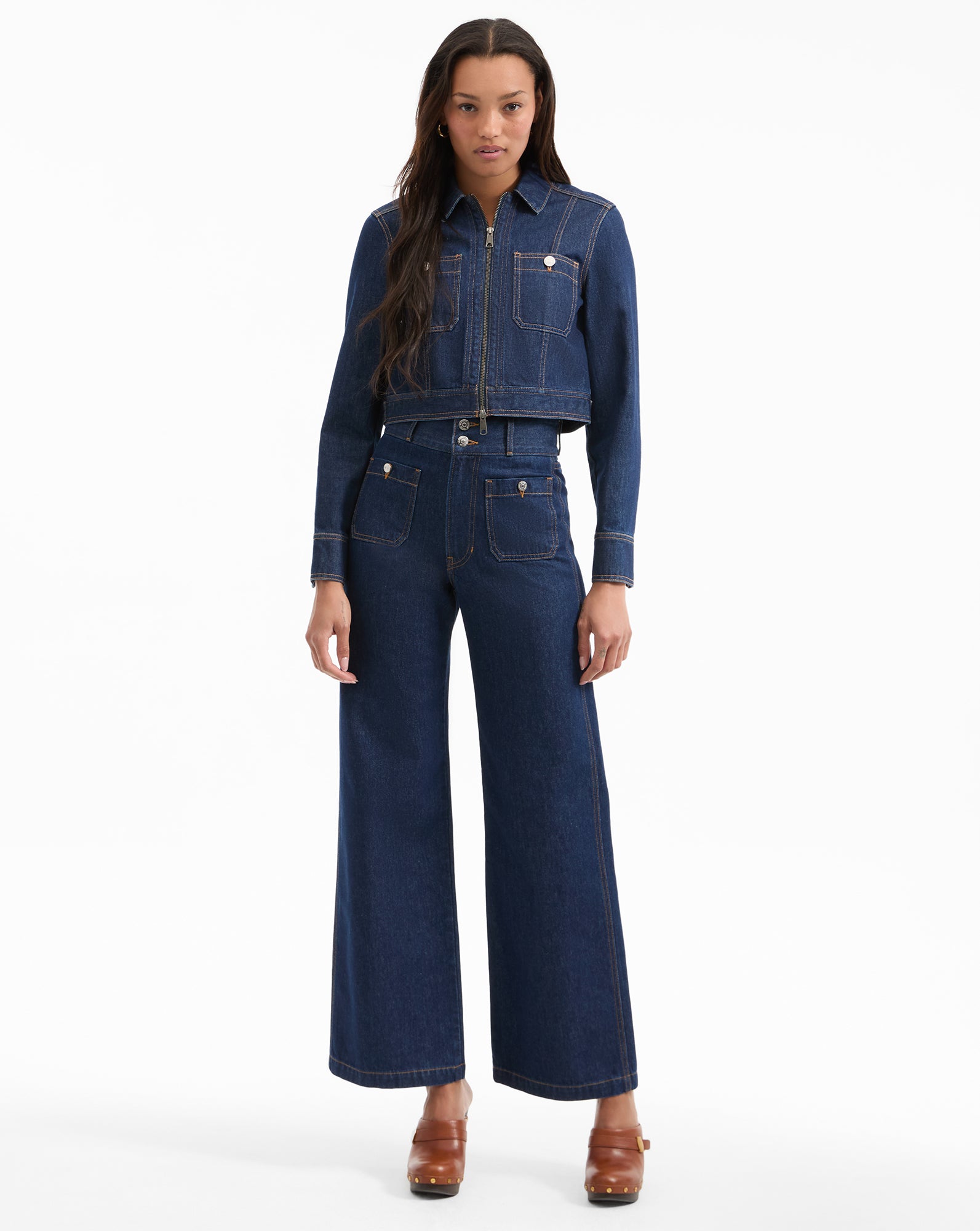 Patty Cropped Denim Jacket in Indigo Rinse | Veronica Beard