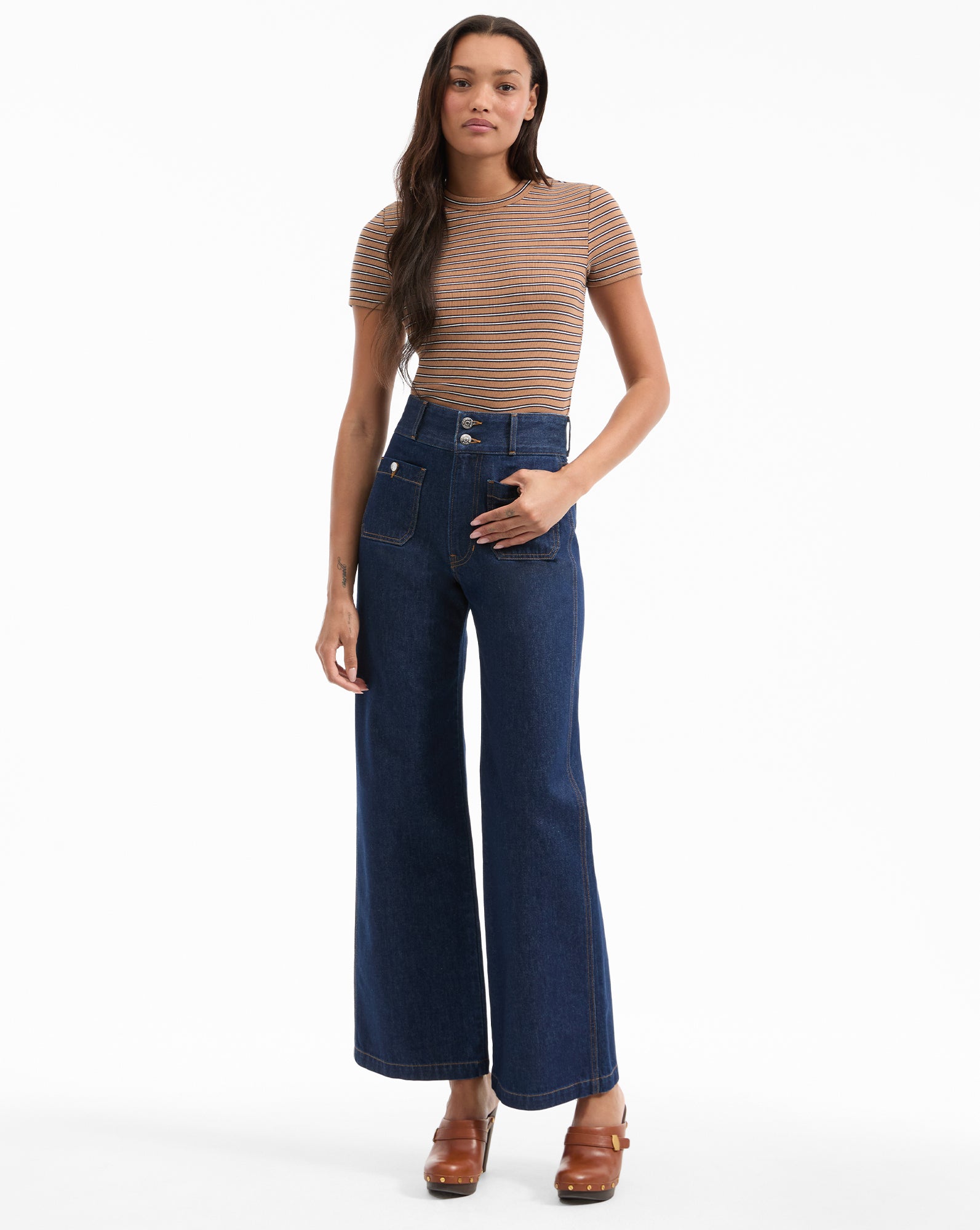 Veronica Beard Taylor Patch-Pocket Wide-Leg Jean - Indigo Rinse