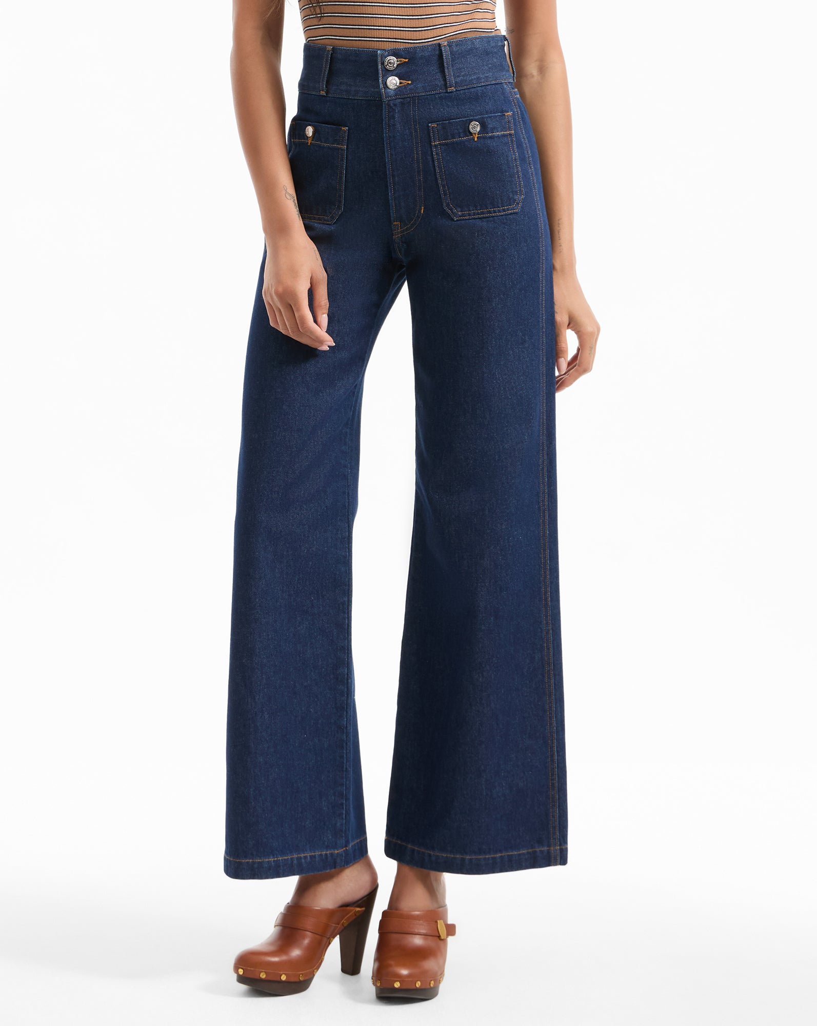 Taylor Patch-Pocket Wide-Leg Jeans in Indigo Denim | Veronica Beard