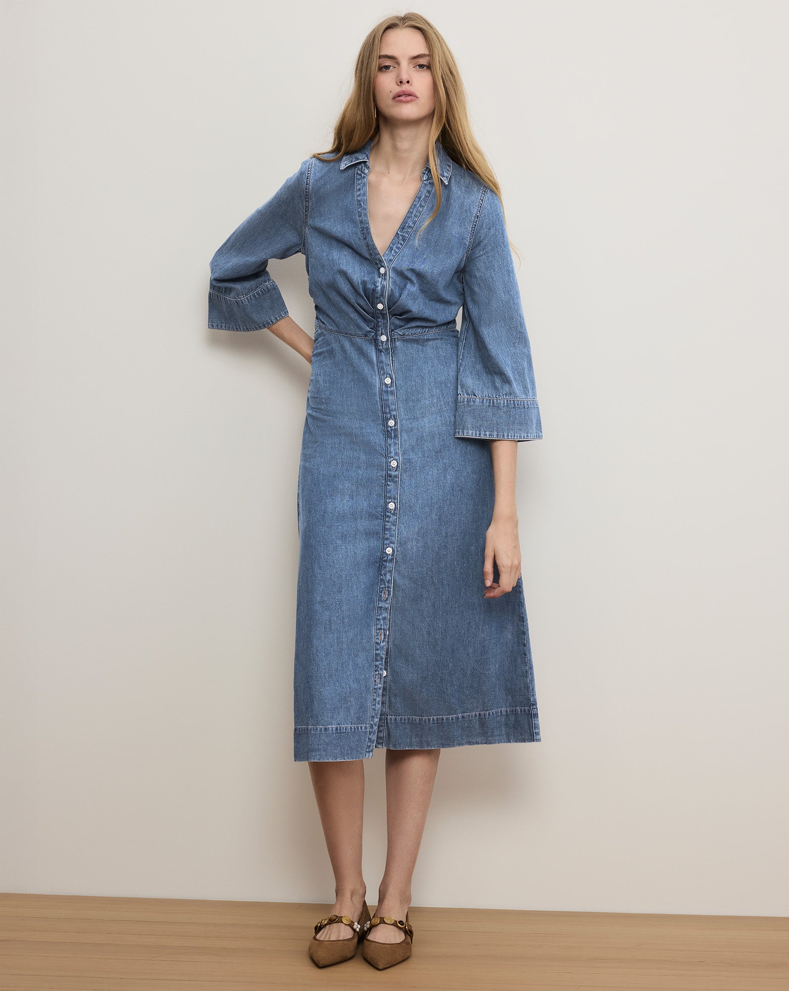 Veronica Beard Haydon Denim Midi Shirtdress - Rebel Blue