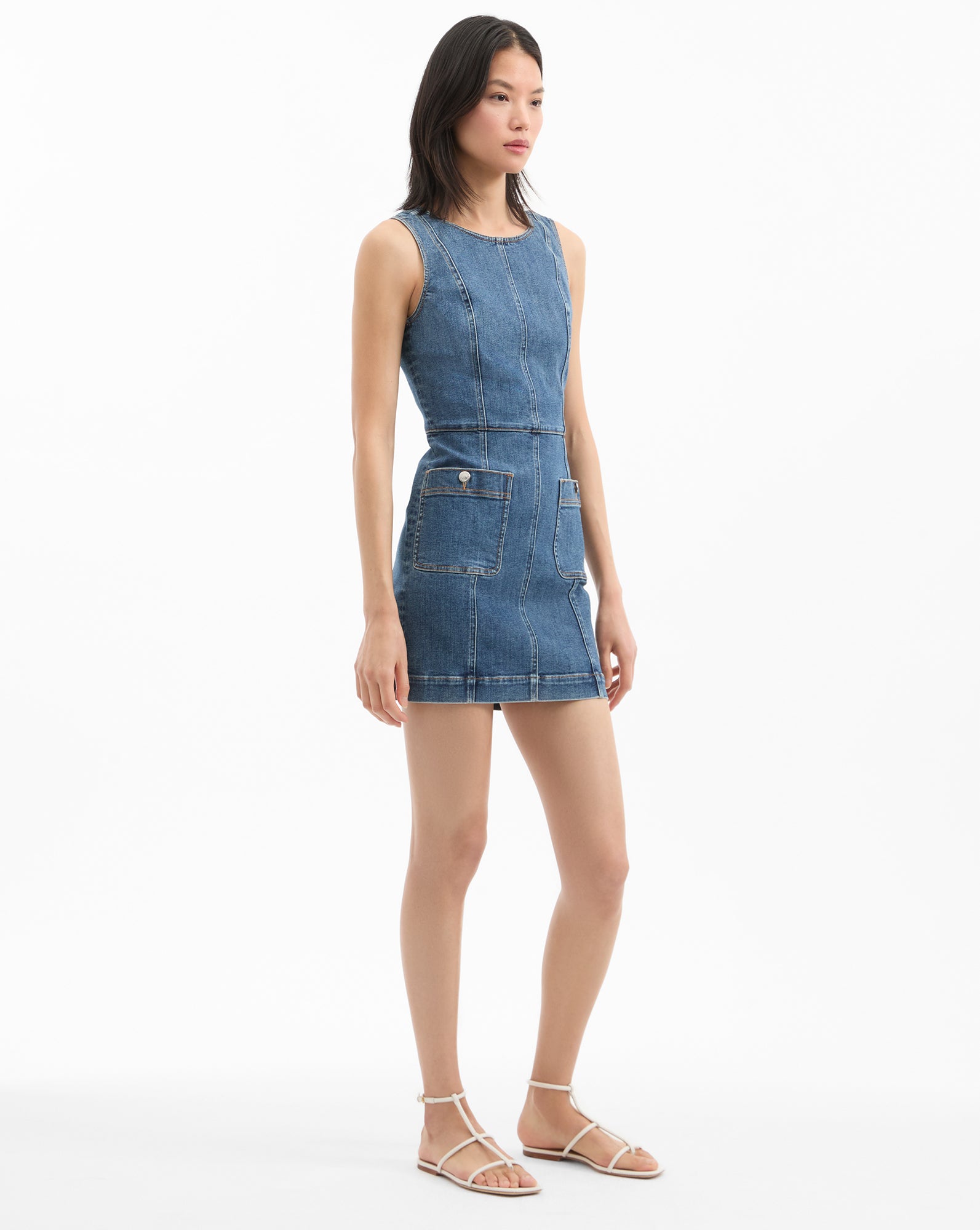 Zaire Denim Mini Dress in Blue | Veronica Beard