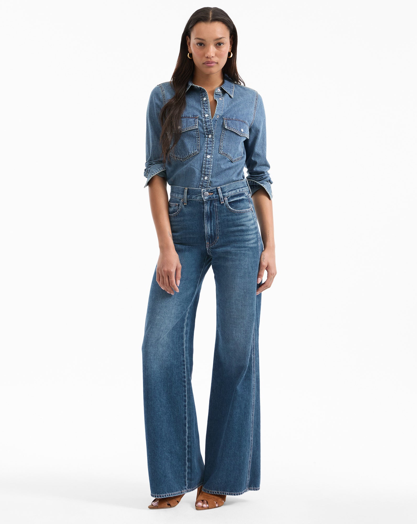 Veronica Beard Kasey Mid Rise Wide-Leg Jean - City Stroll