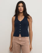 Veronica Beard Hoorne Button-Down Tank Top - Navy