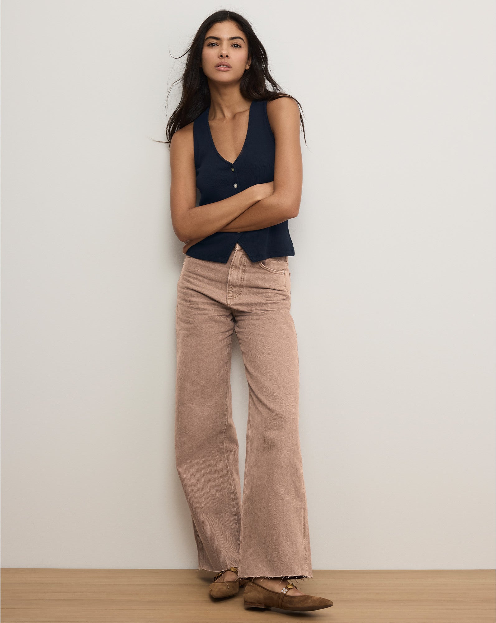 Veronica Beard Hoorne Button-Down Tank Top - Navy