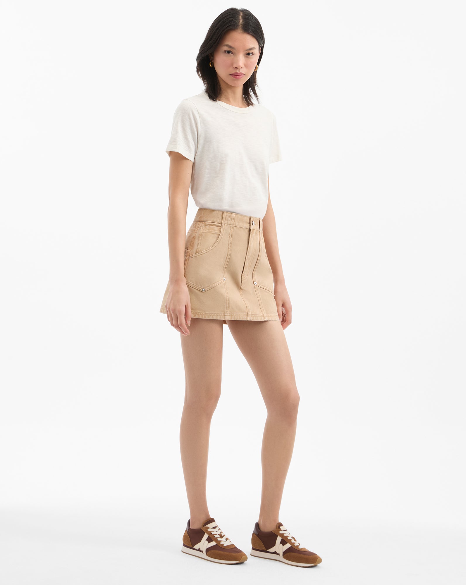 Veronica Beard Stelene Denim Mini Skirt - Stone Khaki