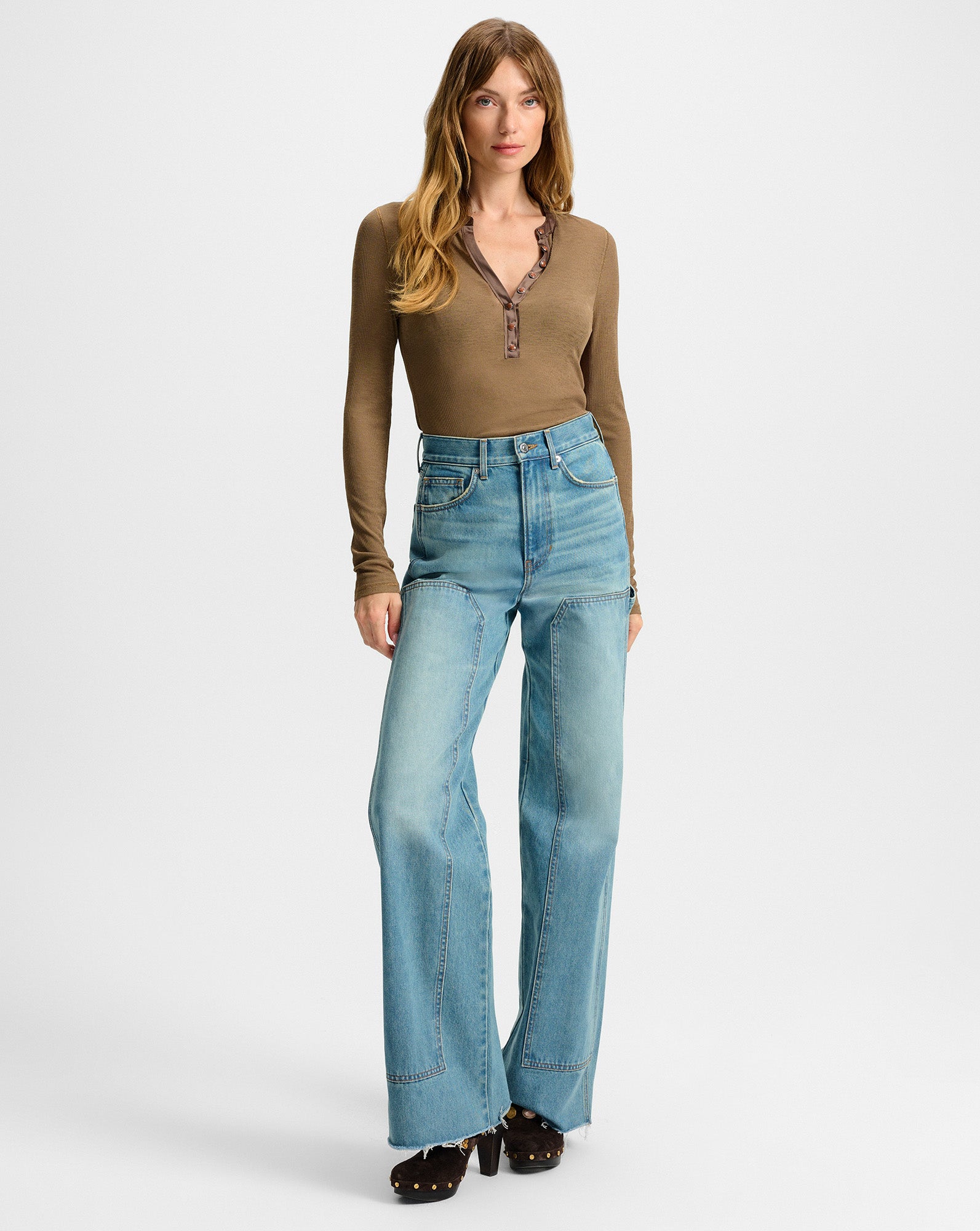 Taylor Wide-Leg Jean with Chaps in Blue Denim | Veronica Beard Taylor Wide-Leg Jean with Chaps in Blue Denim | Veronica Beard