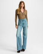 Veronica Beard Taylor Wide-Leg Jean with Chaps - Blue Glare