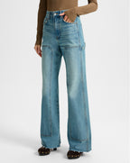 Veronica Beard Taylor Wide-Leg Jean with Chaps - Blue Glare