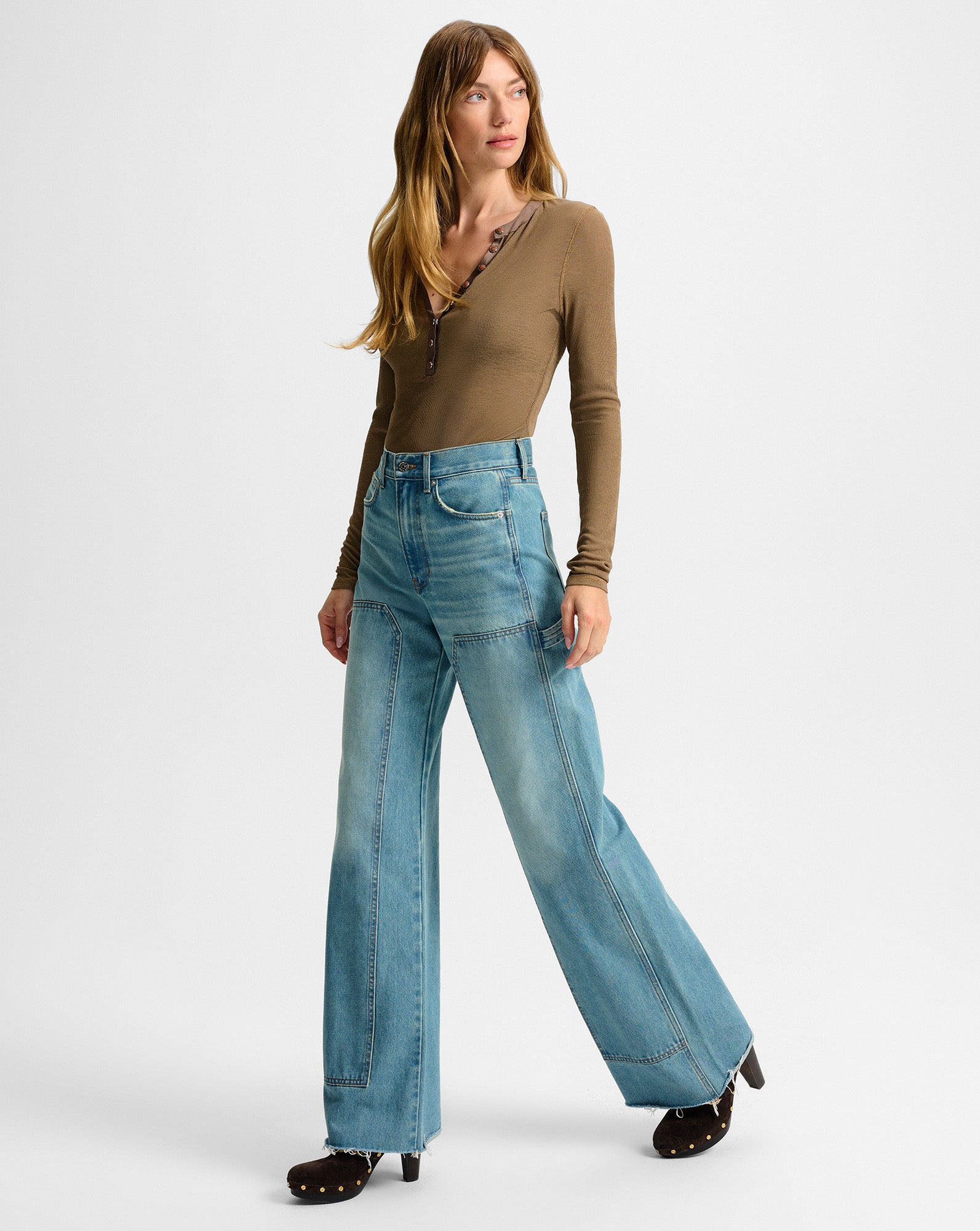 Taylor Wide-Leg Jean with Chaps in Blue Denim | Veronica Beard
