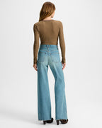 Veronica Beard Taylor Wide-Leg Jean with Chaps - Blue Glare