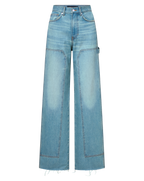 Veronica Beard Taylor Wide-Leg Jean with Chaps - Blue Glare