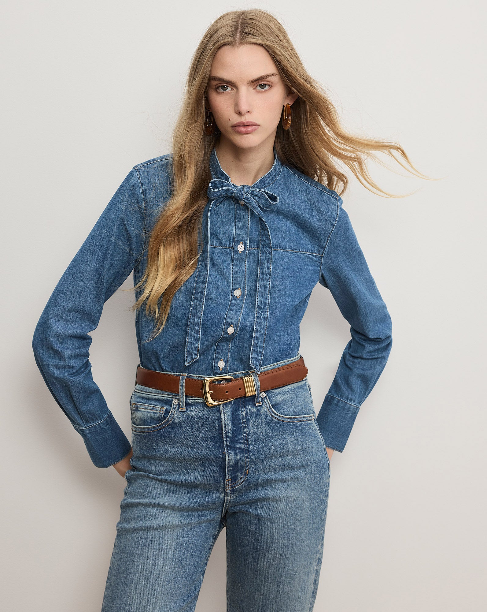 Gabby Denim Button-Down Shirt in Serendipity | Veronica Beard