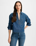 Veronica Beard Khai Denim Blouse - Bright Blue