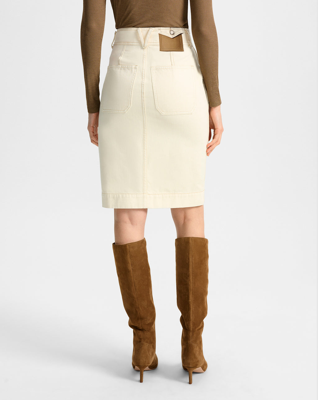 Veronica Beard Rian Denim Midi Skirt - Ecru