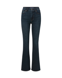 Veronica Beard Dark blue flared denim jeans with front pockets.