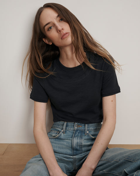 Damian Double-Collar T-Shirt in Navy | Veronica Beard
