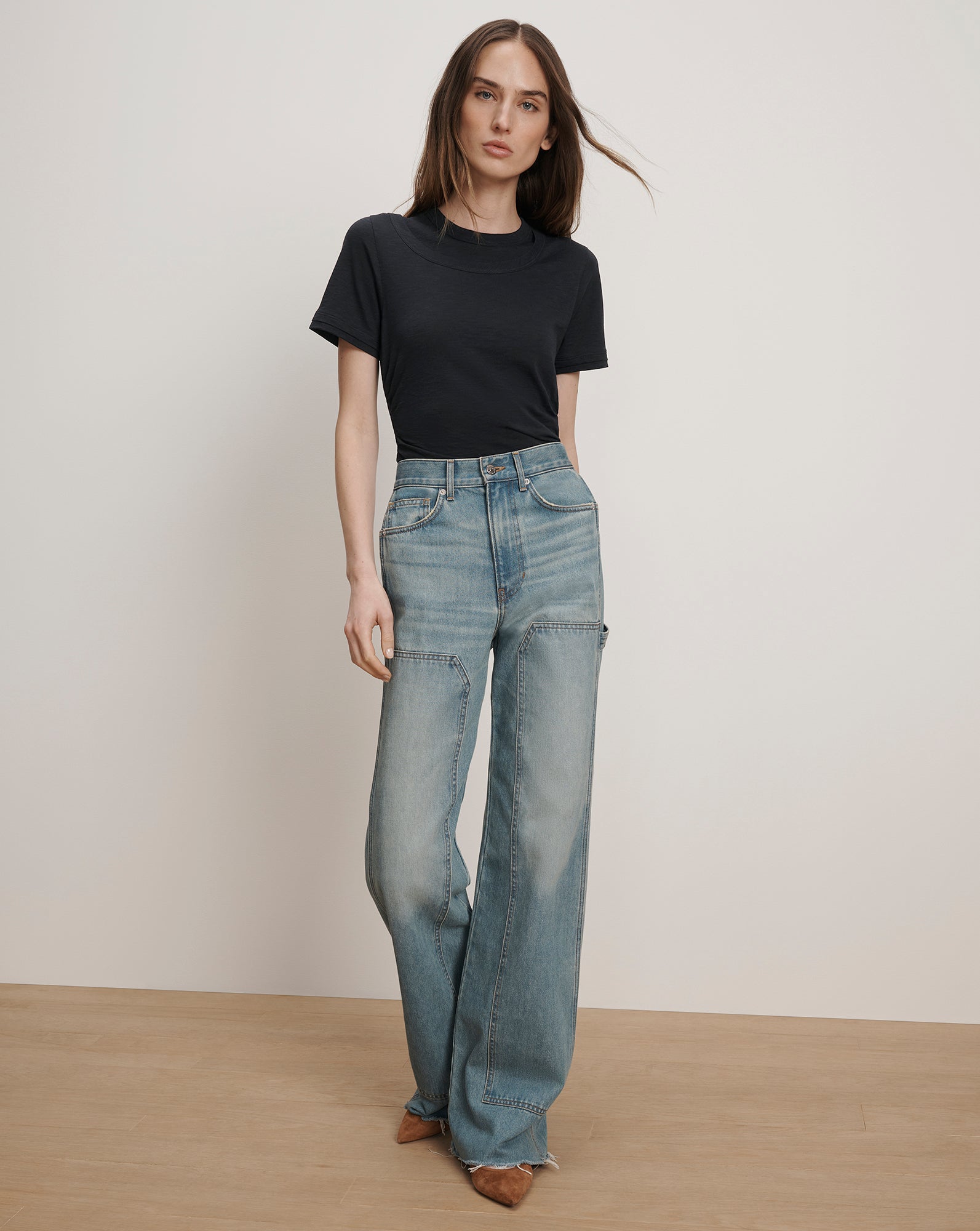 Damian Double-Collar T-Shirt in Navy | Veronica Beard