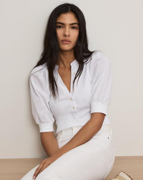 Coralee Puff-Sleeve Tee in White | Veronica Beard
