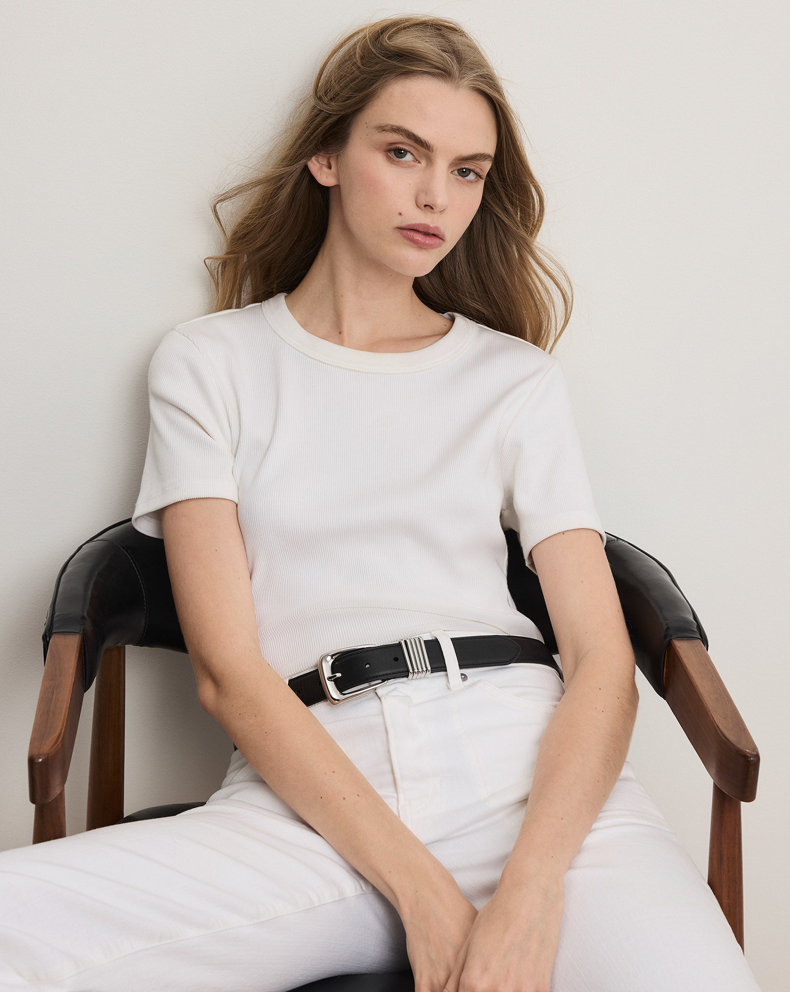 Pruitt Ribbed Tee in White | Veronica Beard