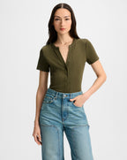 Veronica Beard Dilia Button-Down T-Shirt - Cypress