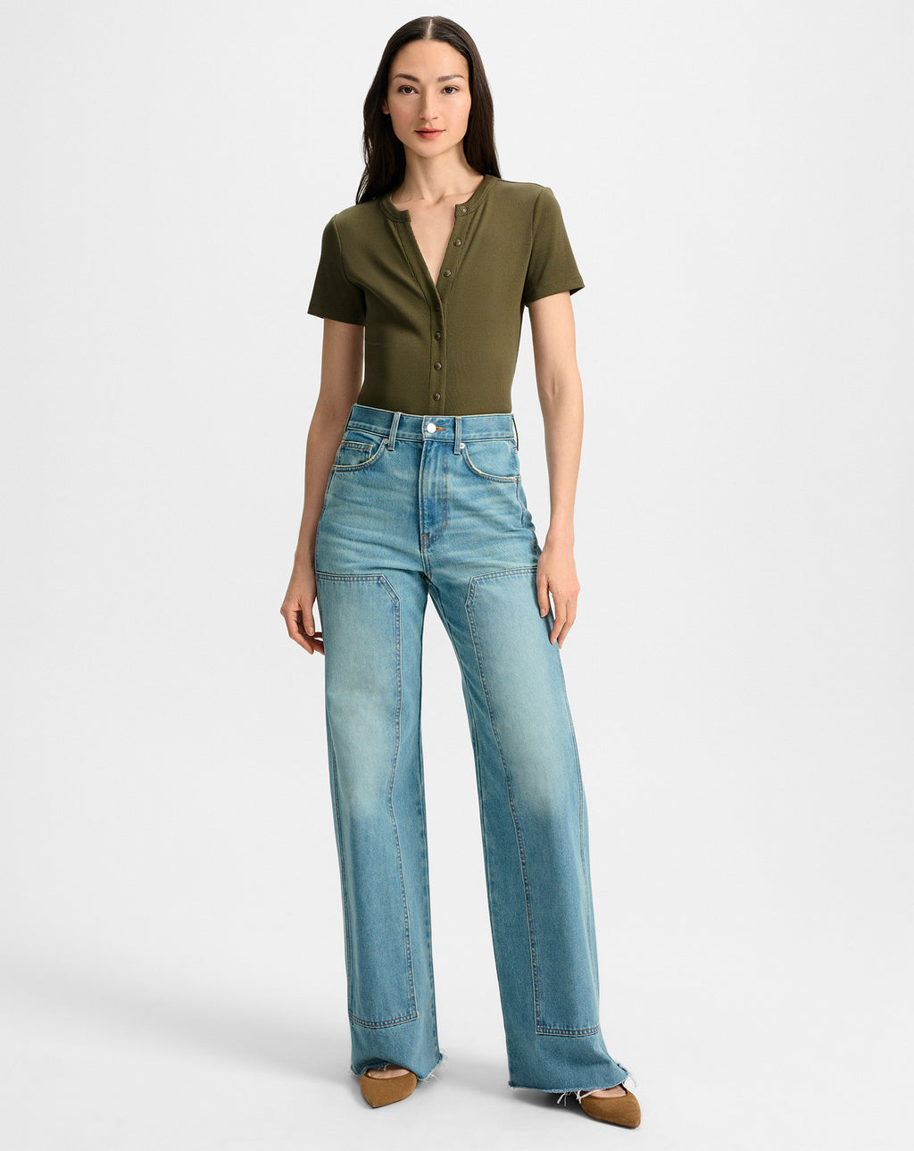 Veronica Beard Dilia Button-Down T-Shirt - Cypress