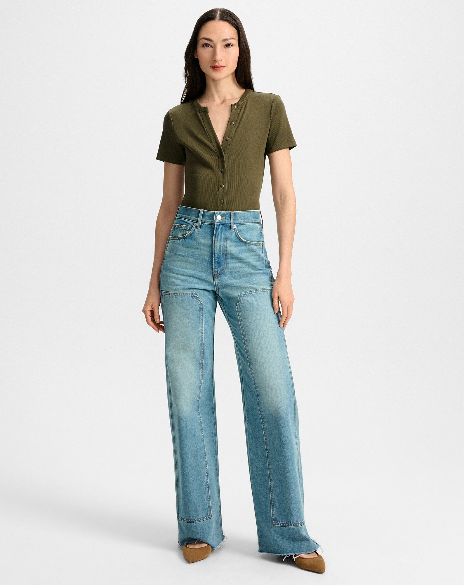 Veronica Beard Dilia Button-Down T-Shirt - Cypress