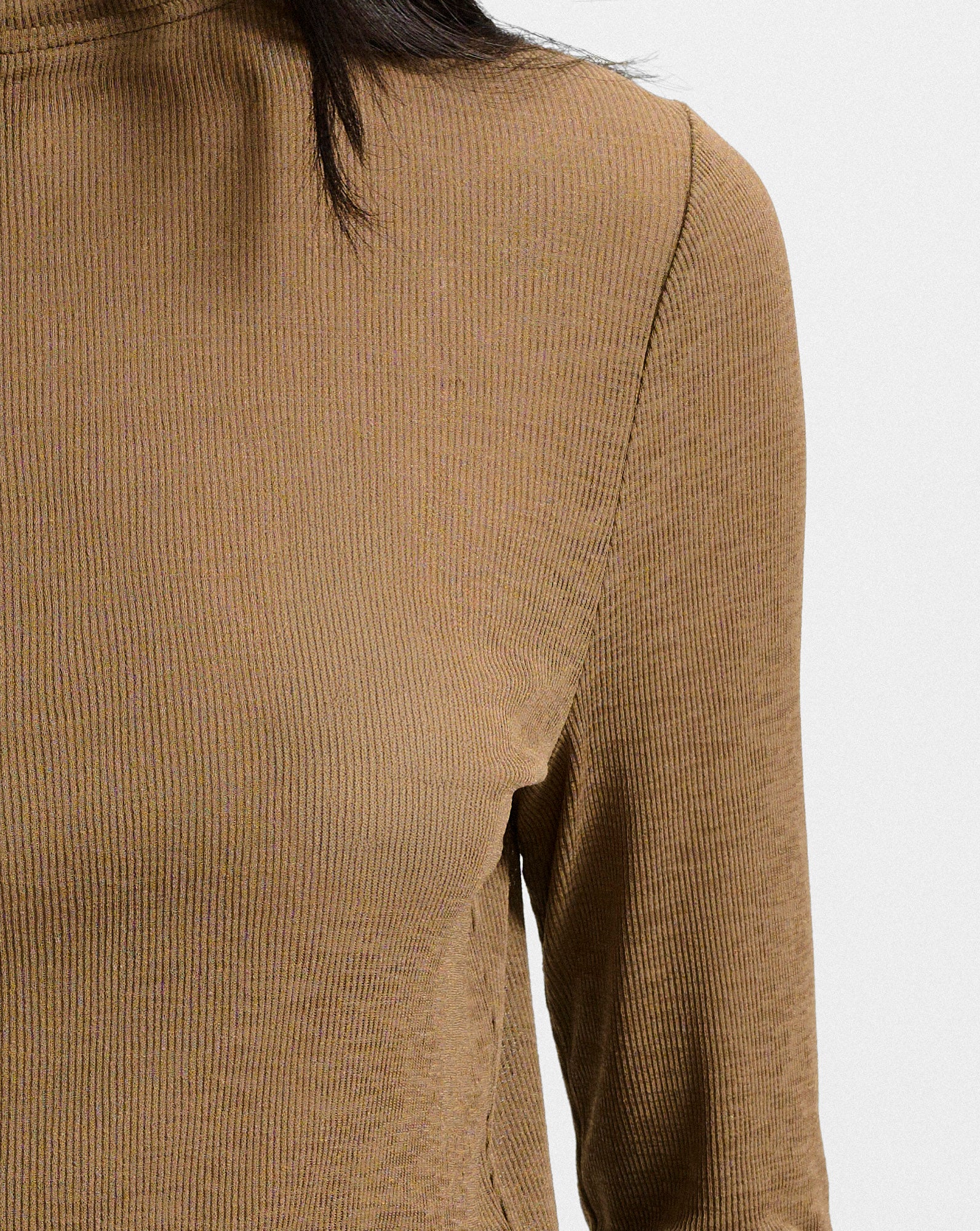 Wyeth Ribbed Turtleneck Top in Khaki | Veronica Beard