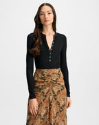 Veronica Beard Drexler Ribbed Henley Top - Black