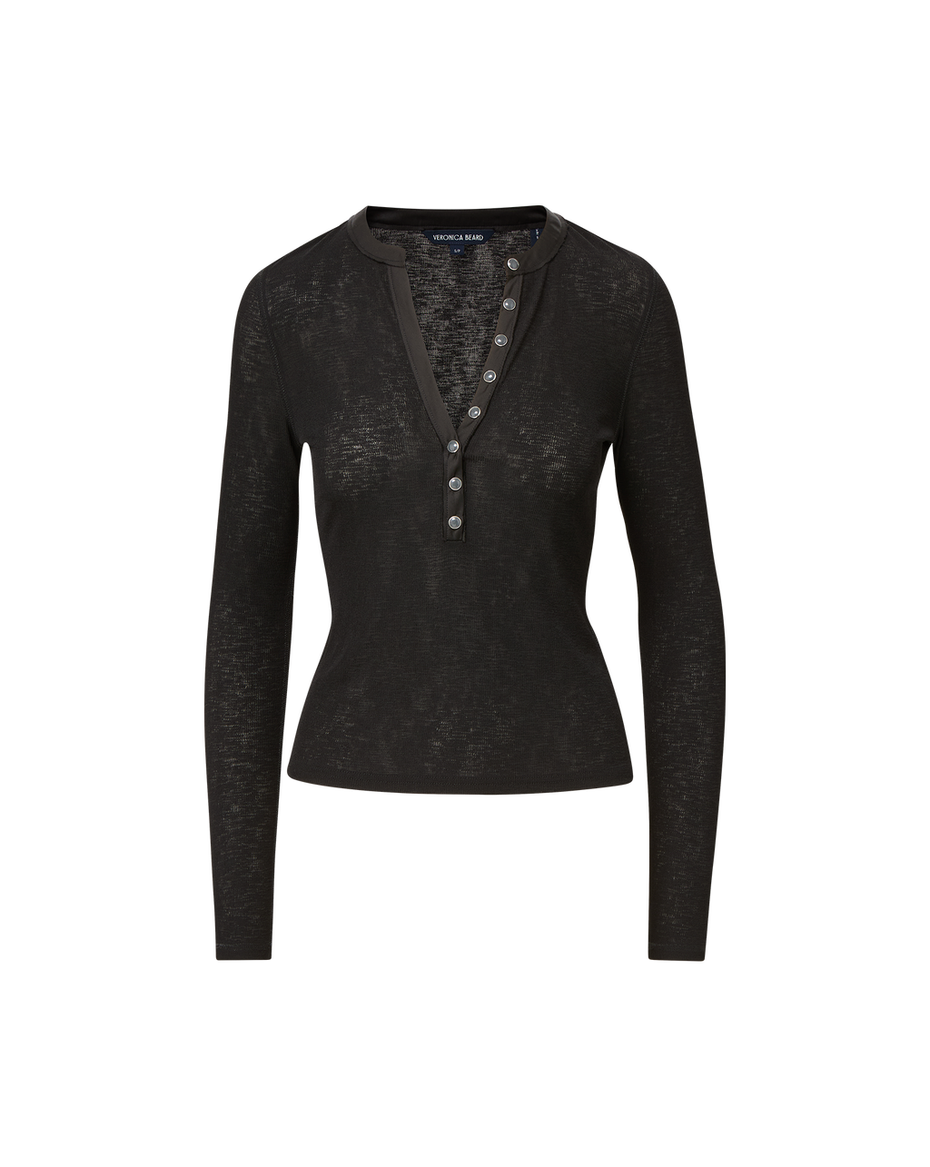 Veronica Beard Drexler Ribbed Henley Top Black