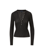 Veronica Beard Drexler Ribbed Henley Top Black