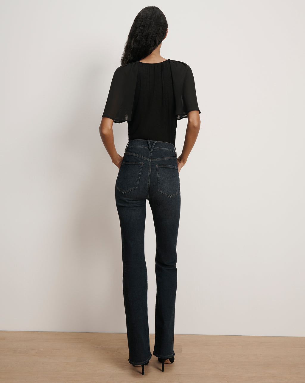 Veronica Beard Arisa Chiffon-Sleeve T-Shirt - Black