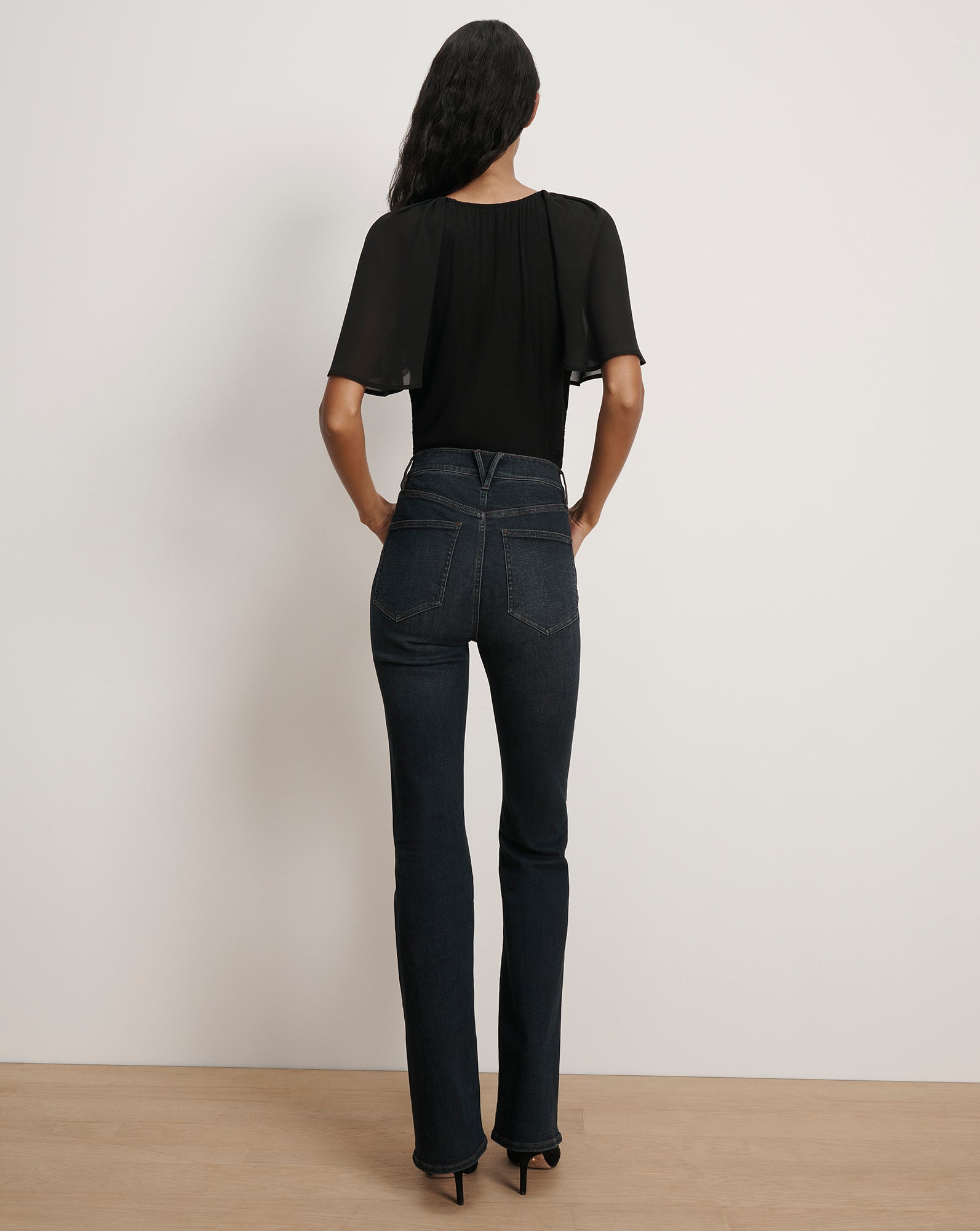 Veronica Beard Arisa Chiffon-Sleeve T-Shirt - Black