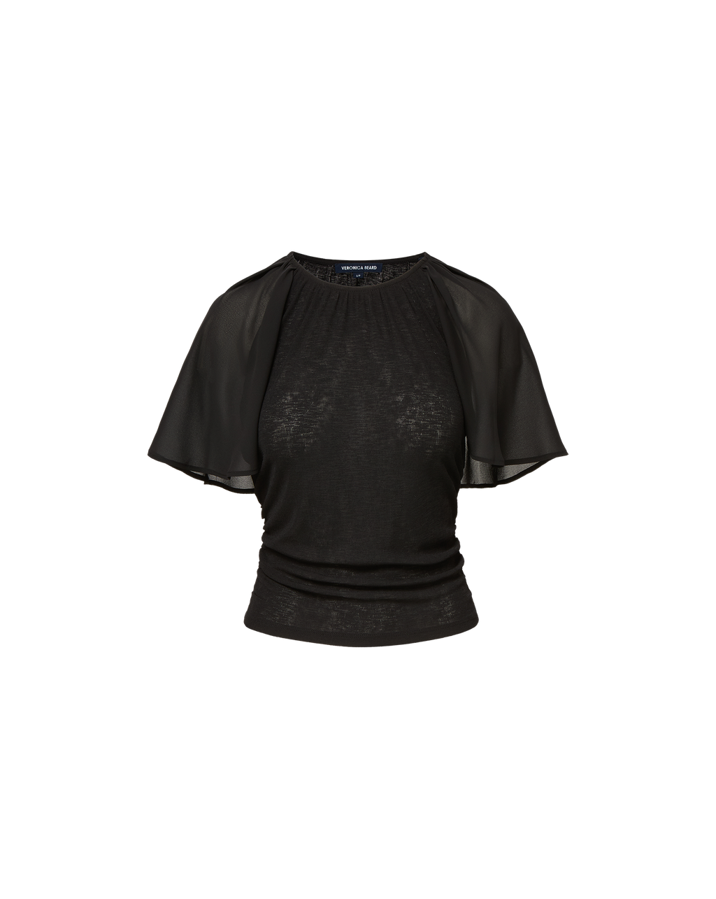 Veronica Beard Arisa Chiffon-Sleeve T-Shirt - Black