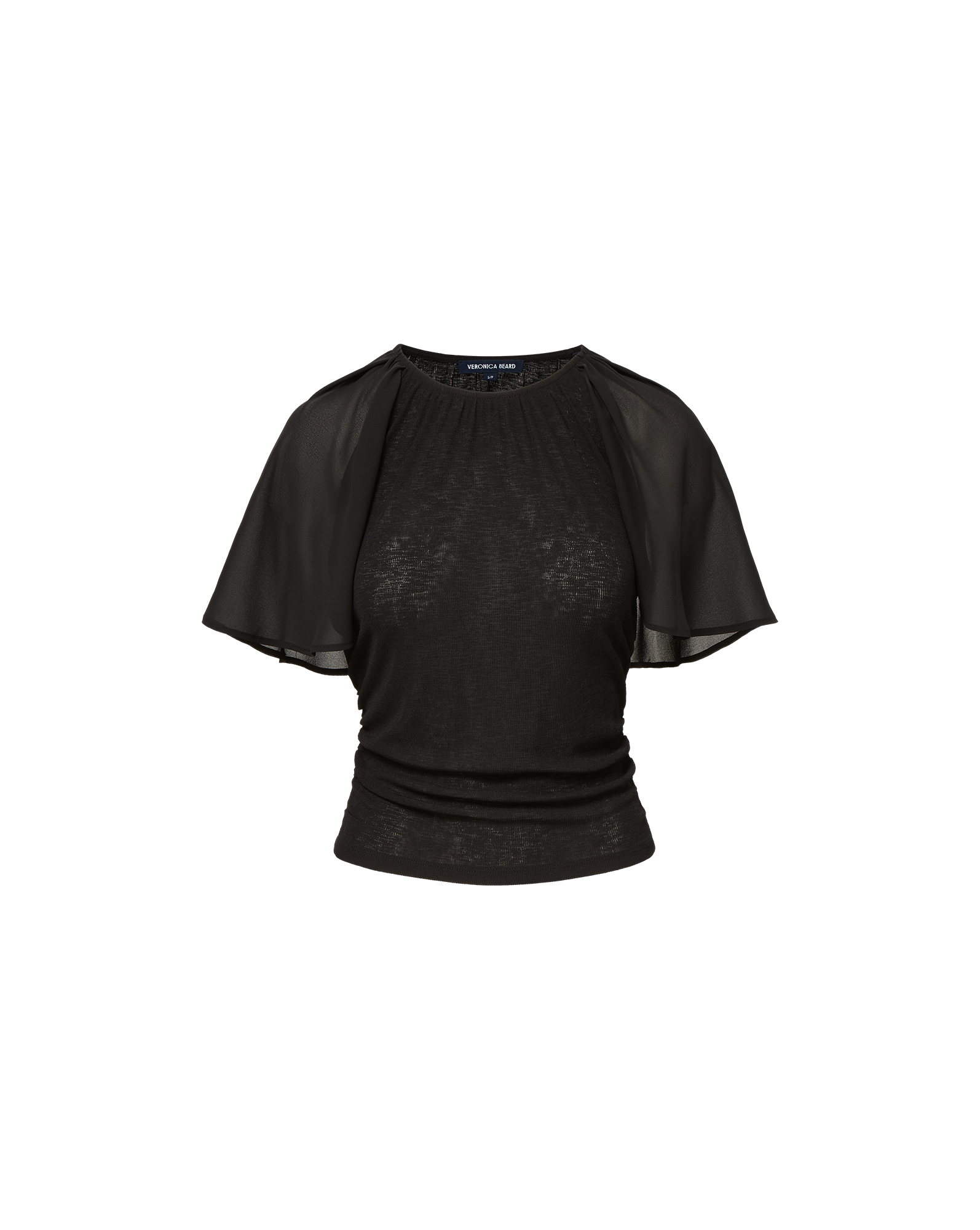 Veronica Beard Arisa Chiffon-Sleeve T-Shirt - Black