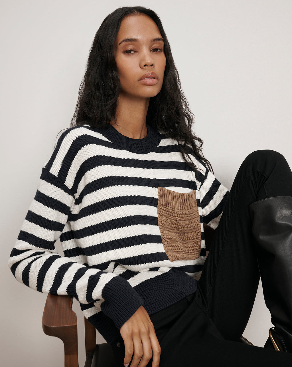Veronica Beard Emile Striped Pullover - Navy/Dove
