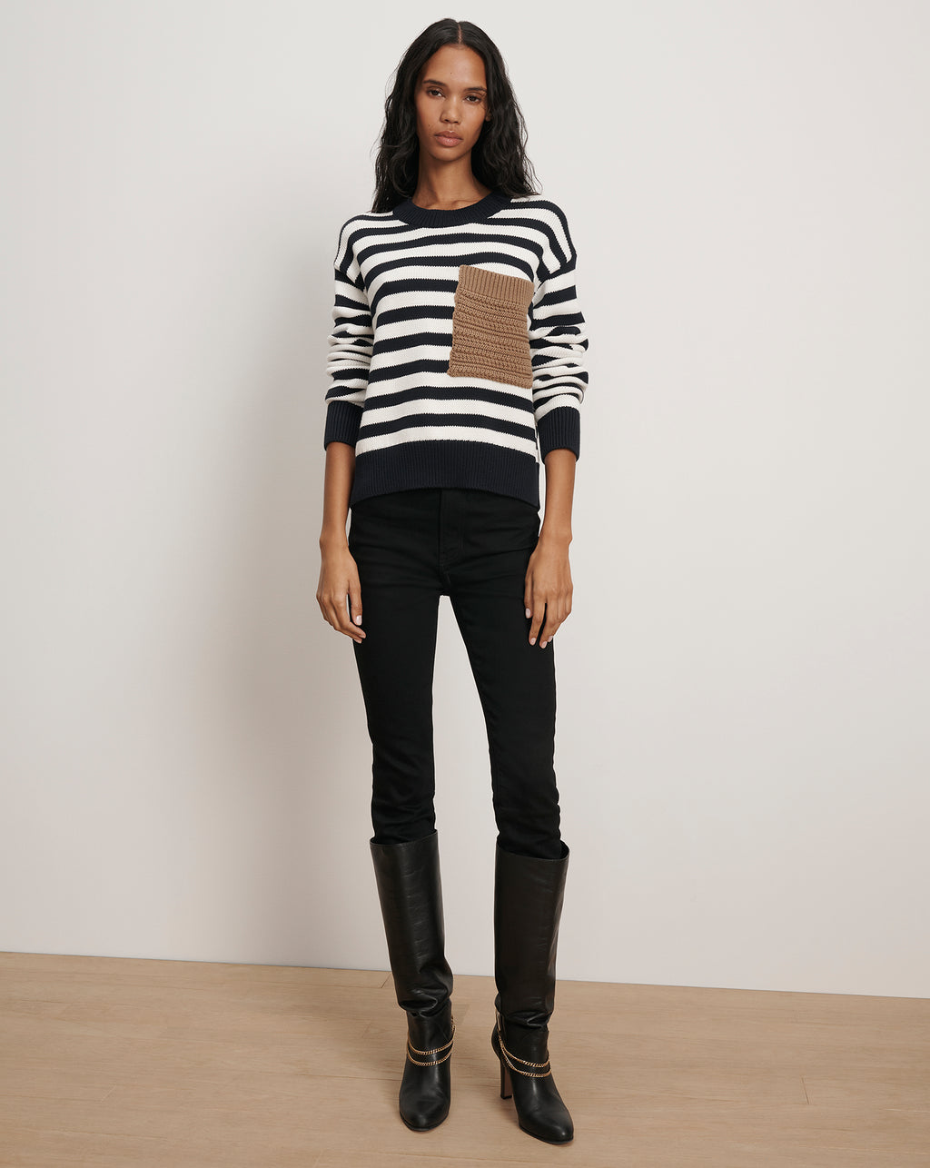 Veronica Beard Emile Striped Pullover - Navy/Dove