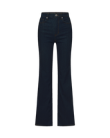 Veronica Beard Dark blue denim flare jeans with front pockets.