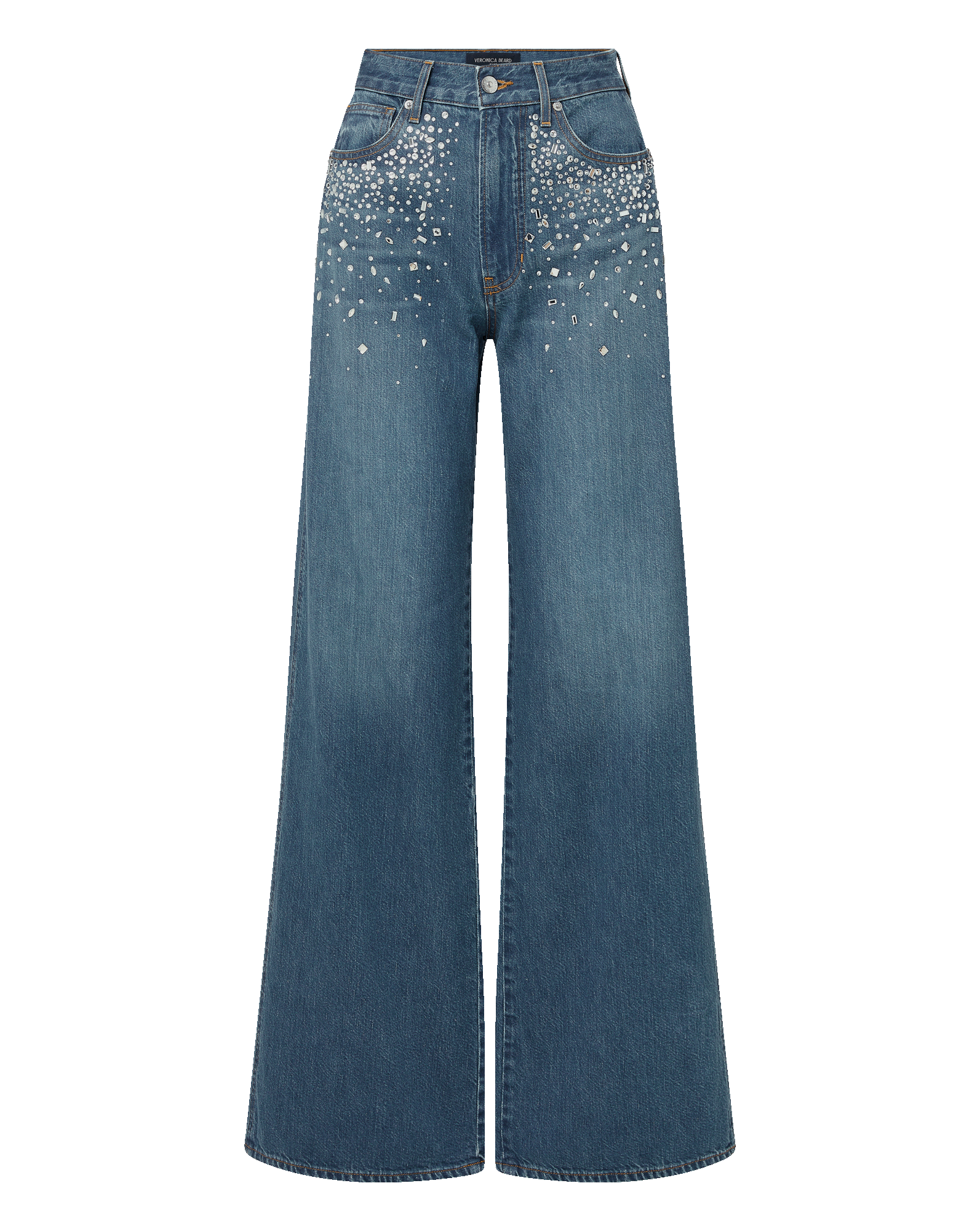 Kasey Crystal Wide-Leg Jean in Blue Denim | Veronica Beard
