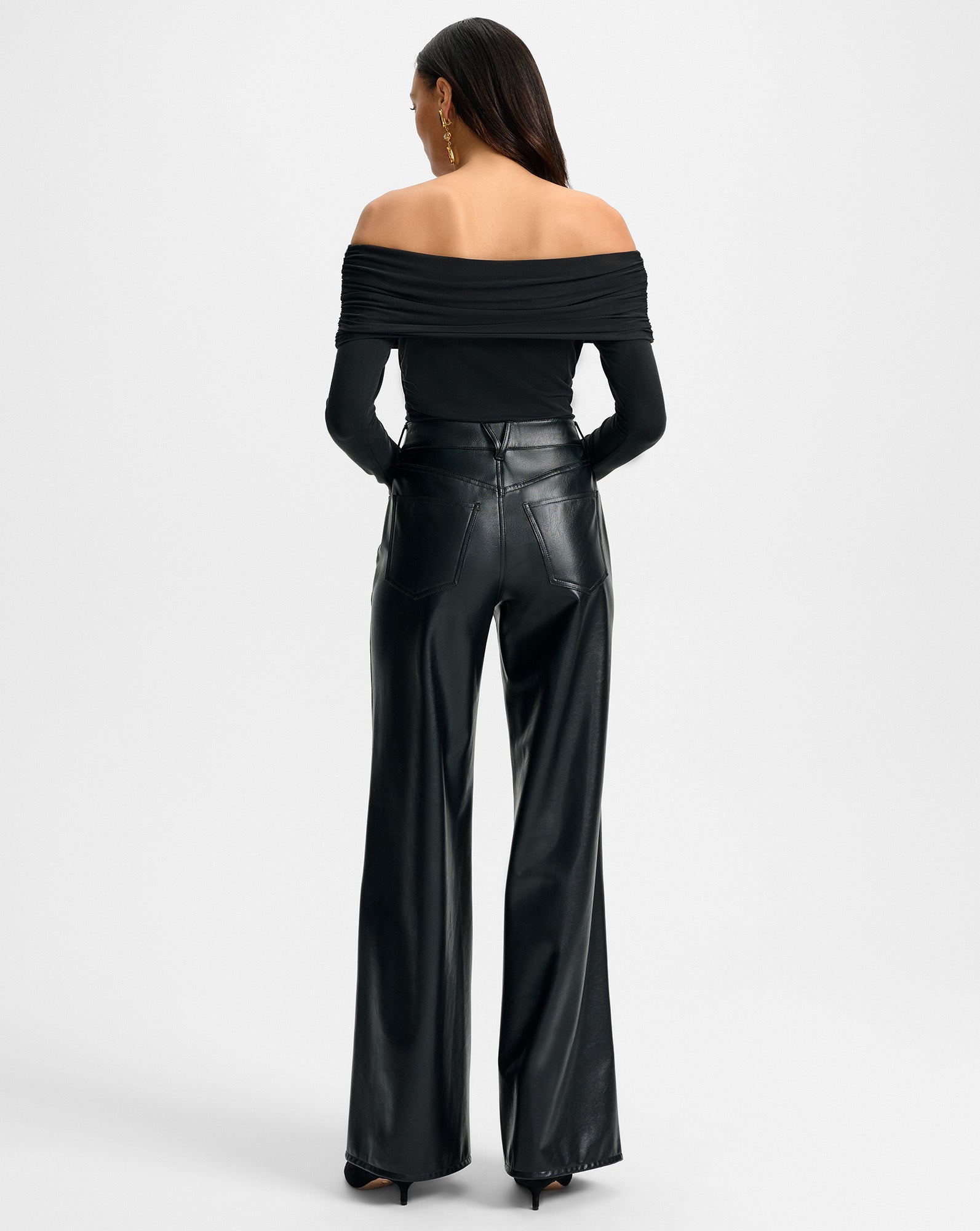 Kasey Wide-Leg Pant in Black Vegan Leather | Veronica Beard