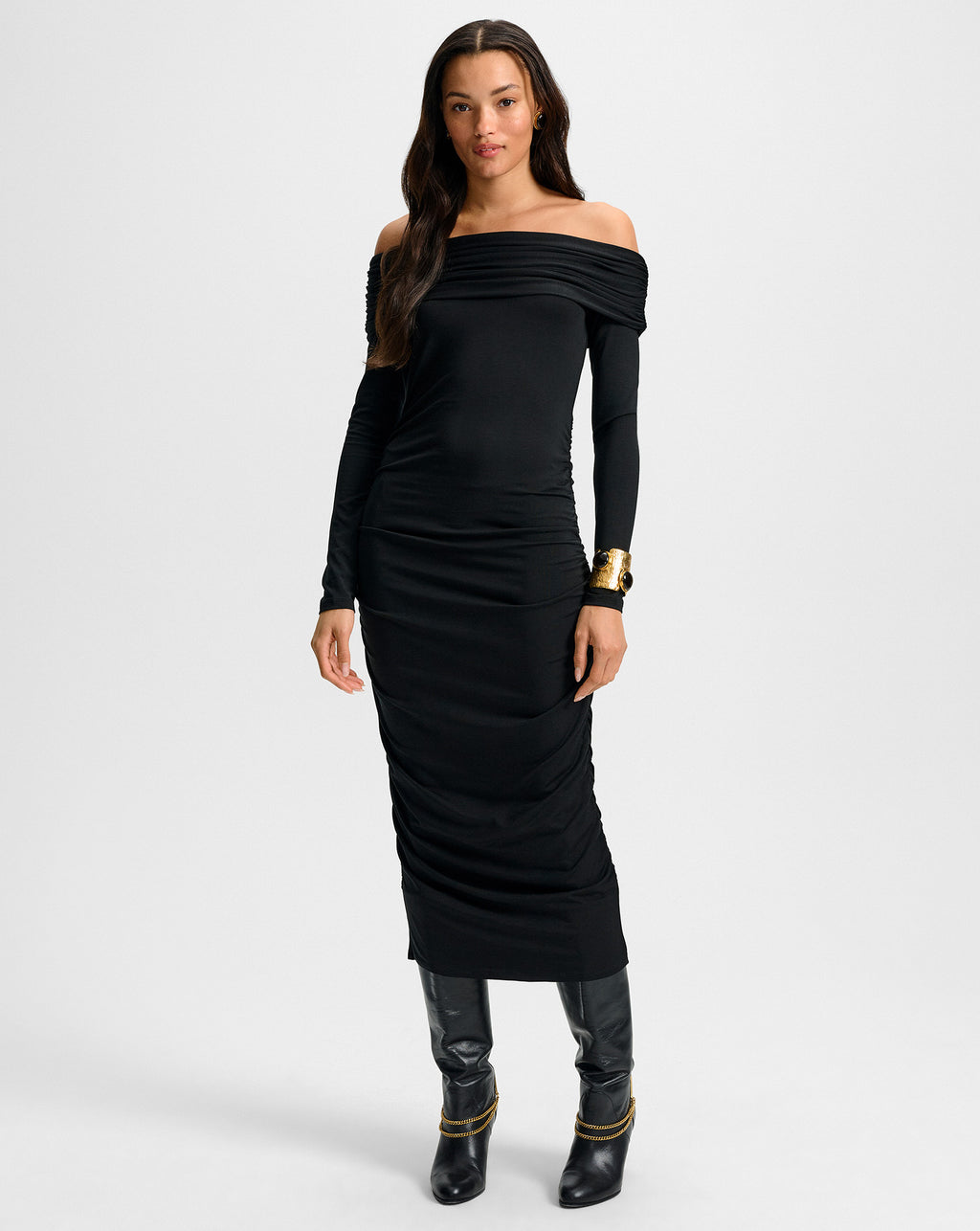 Tinette Off-The-Shoulder Midi Dress in Black | Veronica Beard Tinette Off-The-Shoulder Midi Dress in Black | Veronica Beard