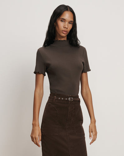 Veronica Beard Harden Purl-Trim T-Shirt - Dark Umber