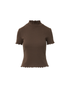 Veronica Beard Harden Purl-Trim T-Shirt - Dark Umber