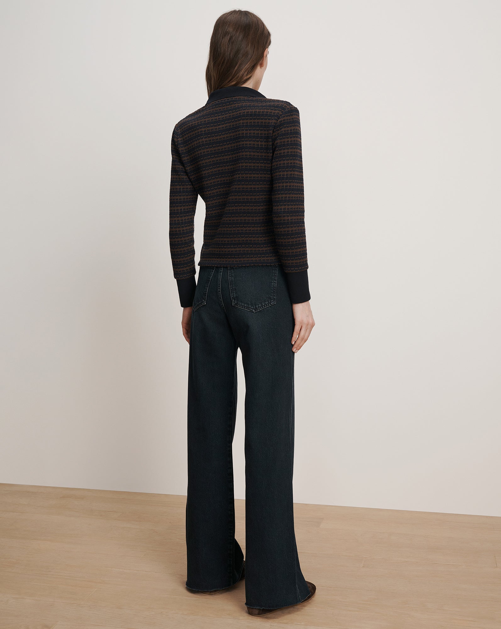 Kamal Knit Polo in Blue & Brown Stripes Navy/Dark Umber Multi