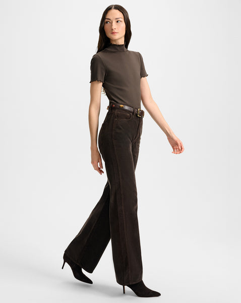 Taylor Corduroy Wide-Leg Pant in Dark Brown | Veronica Beard