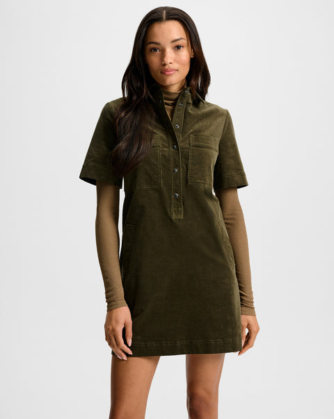 green corduroy dress Melliflo Womens Snap Buttons Babydoll Mini 3/4 Sleeve Empire Waist Solid Casual Loose Flowy Fall Dress : Clothing, Shoes & Jewelry That thick fabric and that rich hue are perfection Koulis Mini Shirtdress in Green