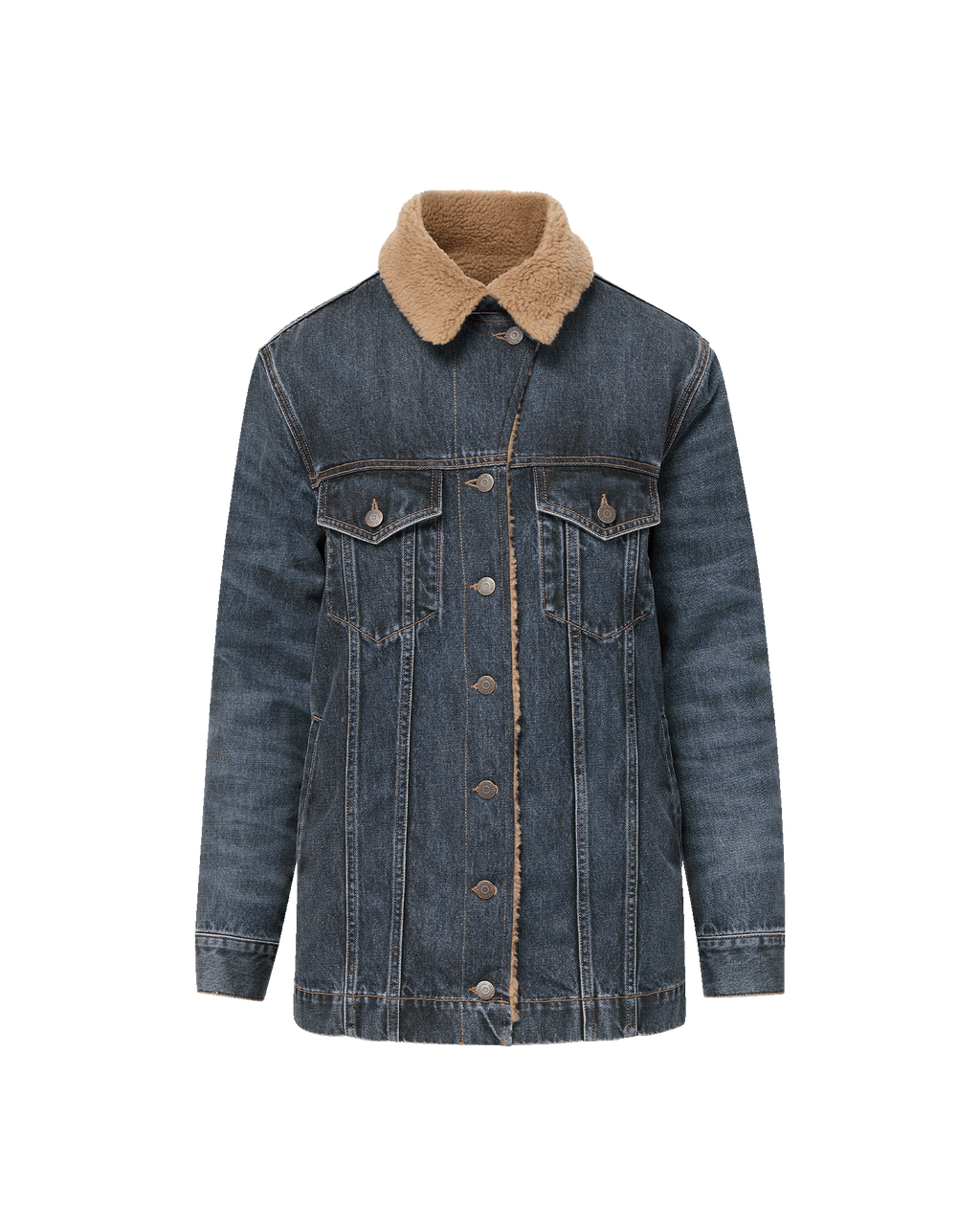 Donna Sherpa Denim Jacket in Medium Blue Wash | Veronica Beard